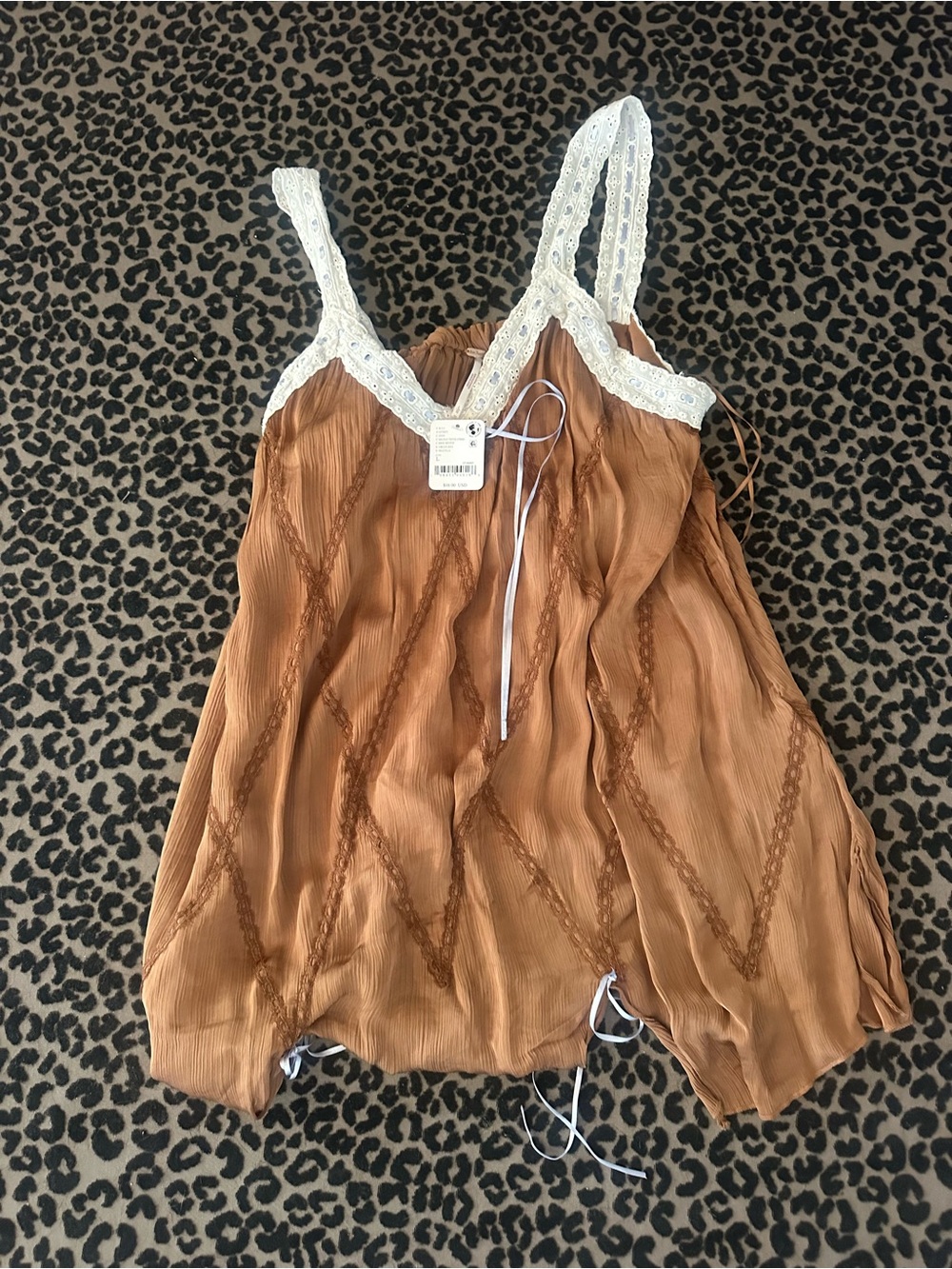 Women's Lace-Trim Slip Nightdress in Brown - Picture 4 of 4